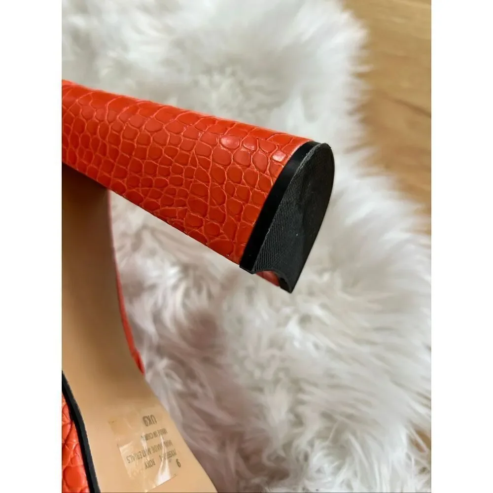 Ego orange Chunky Heels Short Boots, Waterproof Platform Back Zipper High Heel B